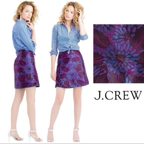 J.Crew • Vibrant GORGEOUS Floral Jacquard Neon Purple Blue Mini Pencil Skirt 12 - Picture 3 of 17